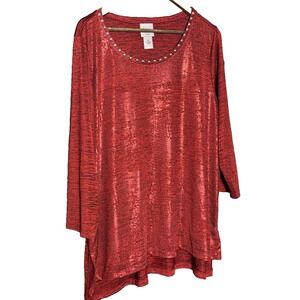 Ruby Rd. Red Semi Sheer Blouse Stud Details Plus Vamp Burnout Whimsigoth 2X